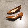 Fashion Korean All Match Fashion Work Shoes Woman Pointed Toe Shallow Brief Office Ladies Pumps Slip On Solid Leather Thin High Heels