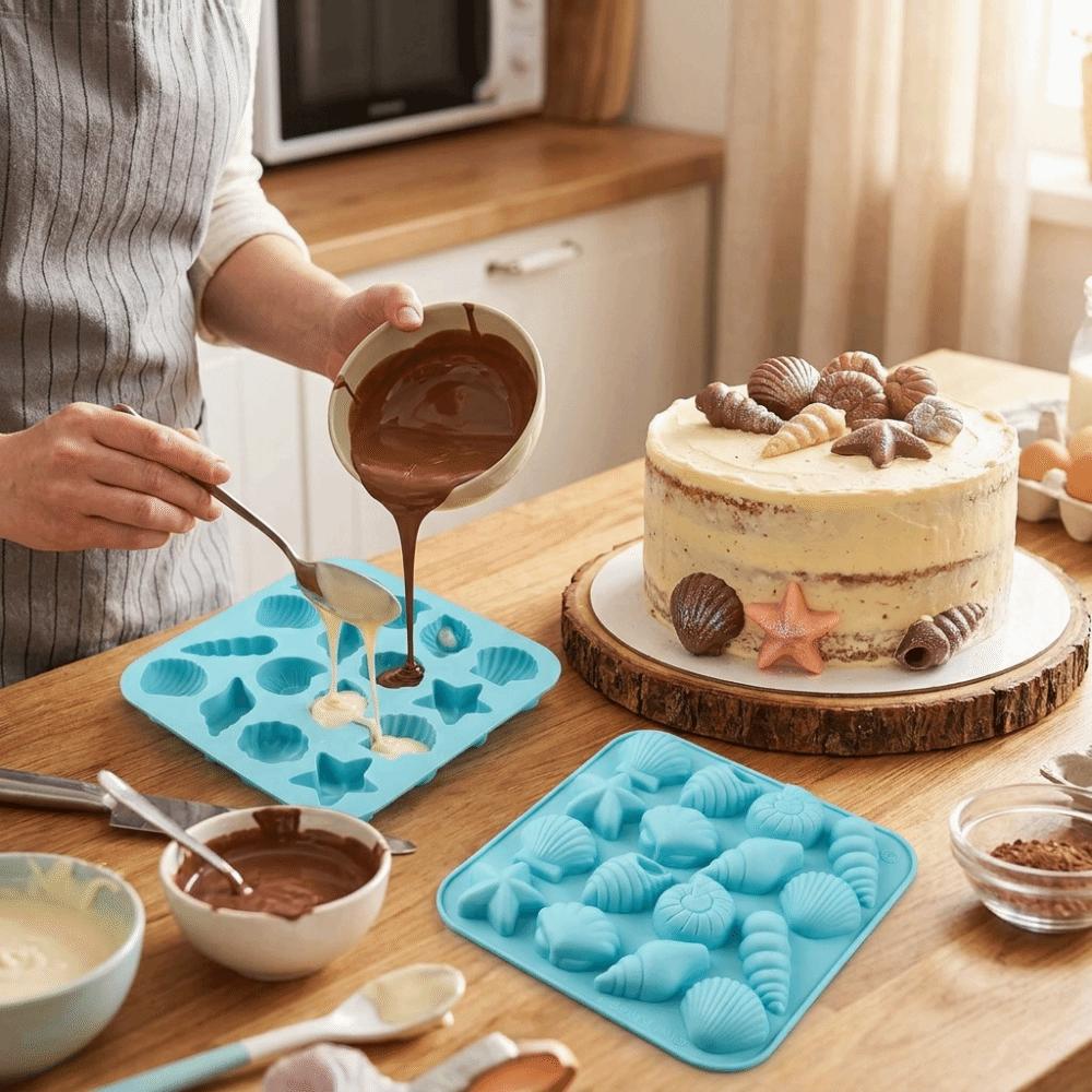 Starfish Shape 3D Shell Mold 16 Cavity Ice Cube Tray Baking Supplies Marine Animal Mold Household