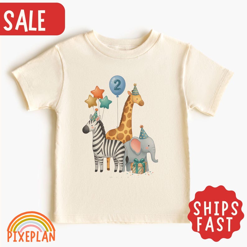 Safari Animals 2nd Birthday Shirt, Two Wild Toddler Tee, Zoo Party Birthday Outfit, Giraffe Zebra Elephant Tee, Second Birthday Kids Gift