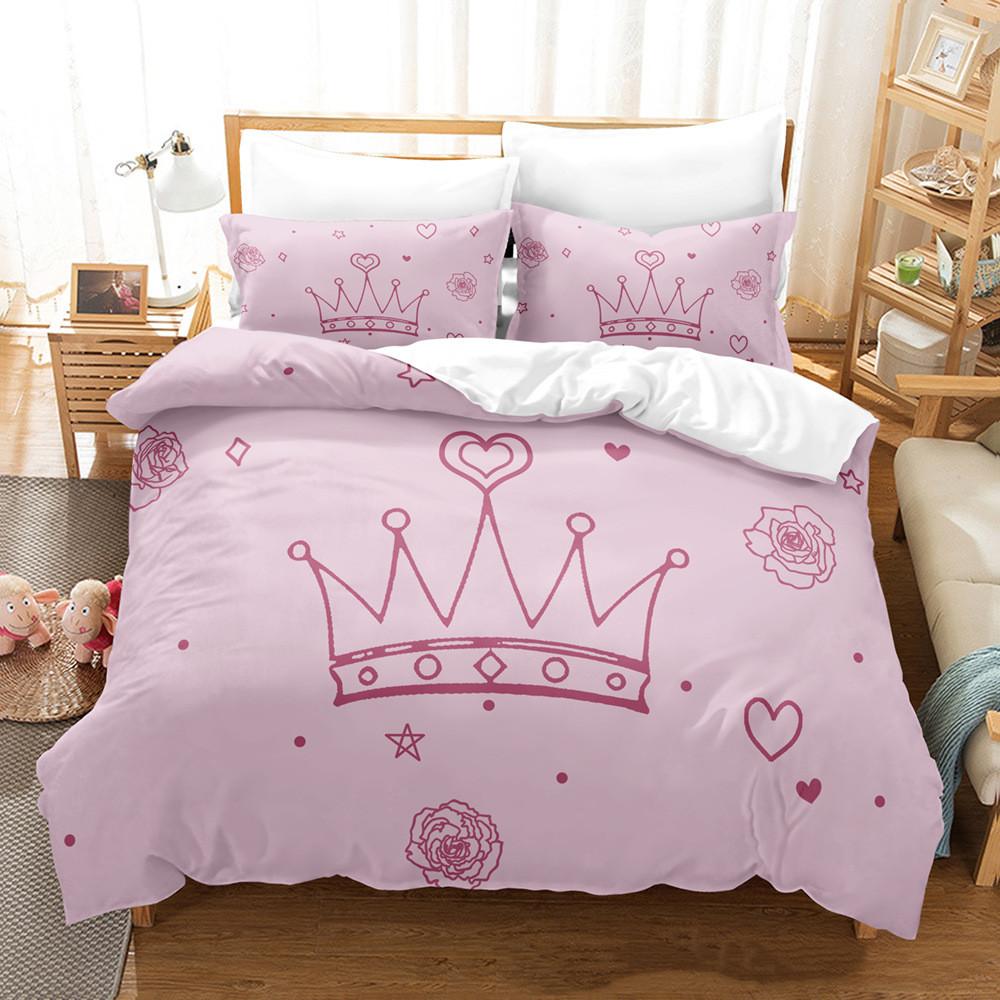 Комплект постельного белья с 3D-принтом «Корона» розового цвета для комнаты принцессы для девочек, пододеяльник и наволочка 2/3 шт., односпальная двуспальная кровать, все размеры, комплект пододеяльников, подарок