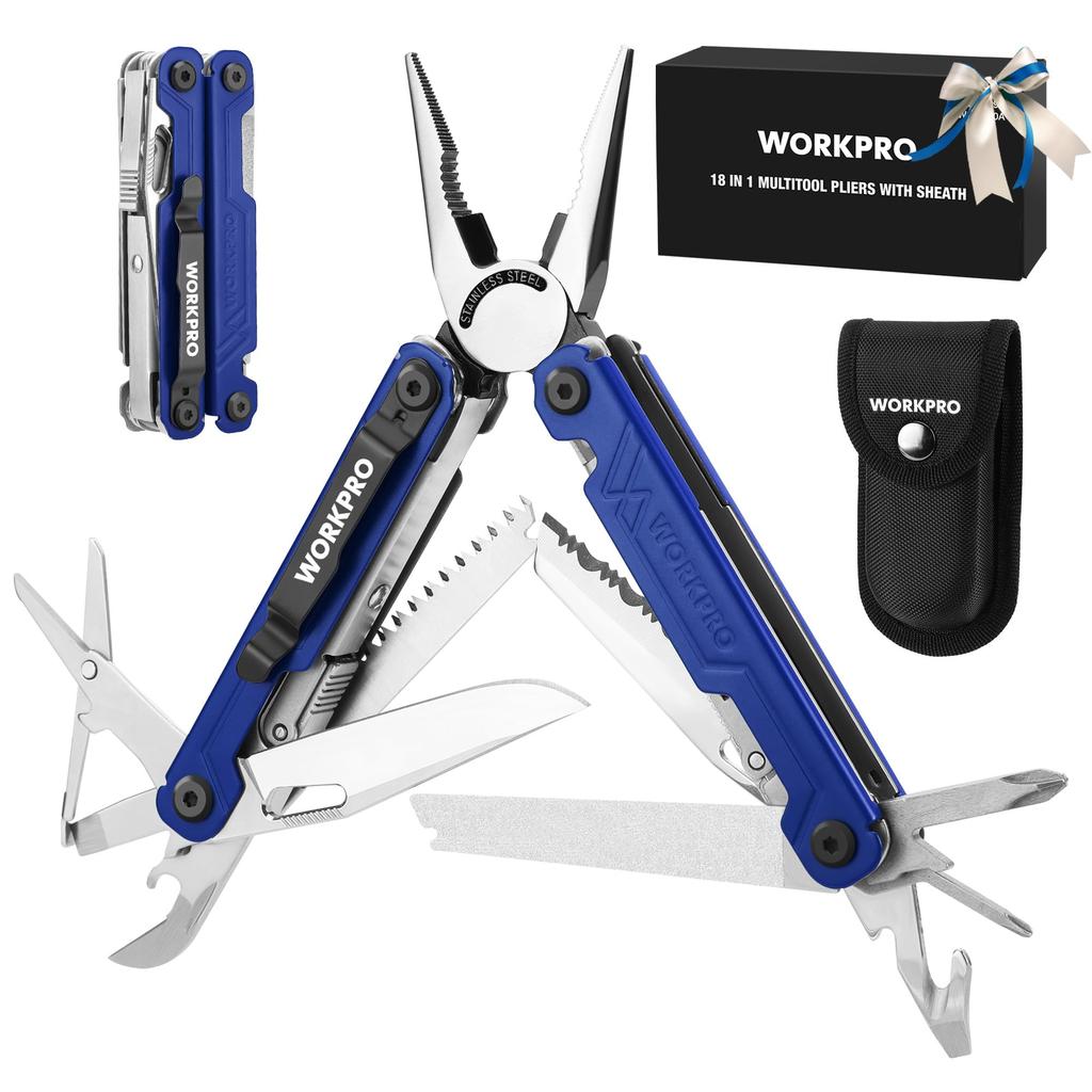 WORKPRO Multifunctional Pliers Outdoor Multi Tool Multi Pliers Folding Pliers Pliers Wire Cutter Saw File Driver Can Opener Lock Function Pouch