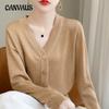Spring and Autumn Women's Knitwear Short Loose V-neck Solid Color Buckle Long-sleeved Knitted Cardigan