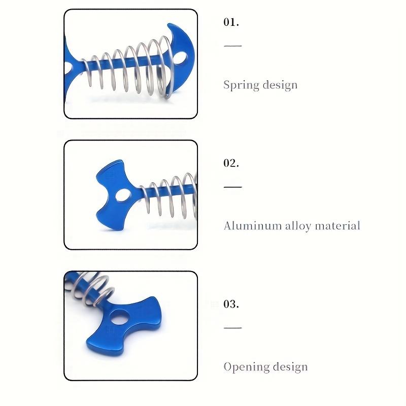 8pcs Stainless Steel Deck Nails with Spring Buckle, Fish Bone Design for Secure Binding, Suitable for Outdoor Camping and Hiking