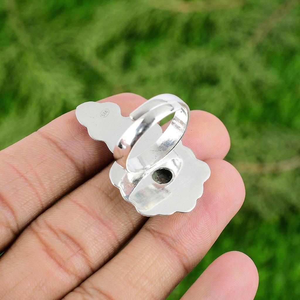 Chrysoprase Gemstone Sterling Silver Birthday Bezel Flower Heart Chakra New Ring