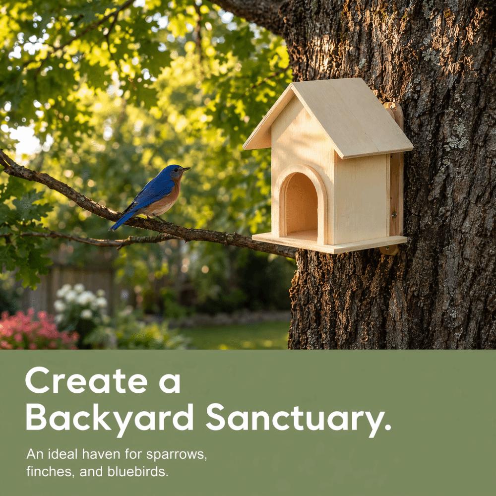 5Pcs Wood Wooden Birdhouse Unpainted Surface Bird Cage Craft Unique Garden Ornament Small Birds