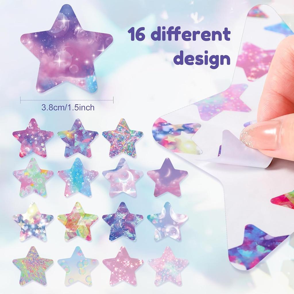 Zonon 1.6" Large 800 Pcs Star Stickers Bulk for Reward (16 Designs) Glitter Star Stickers Colored Shiny Labels for Behavior Chart Student Planner