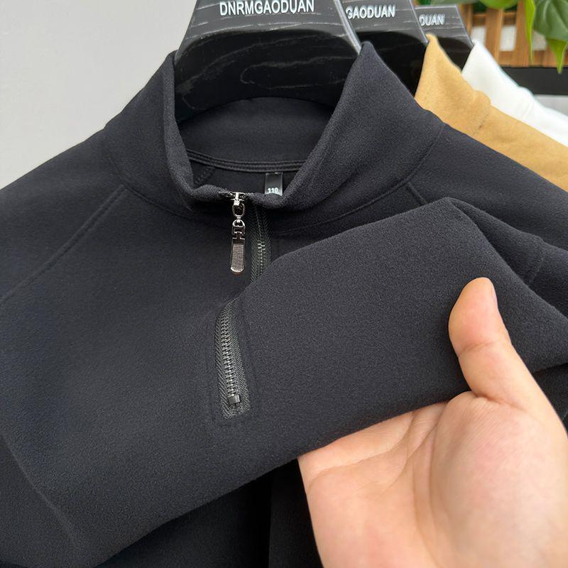 Мужской осенне-зимний вельветовый свитшот с длинным рукавом и молнией до середины груди - однотонный, теплый, универсальный топ