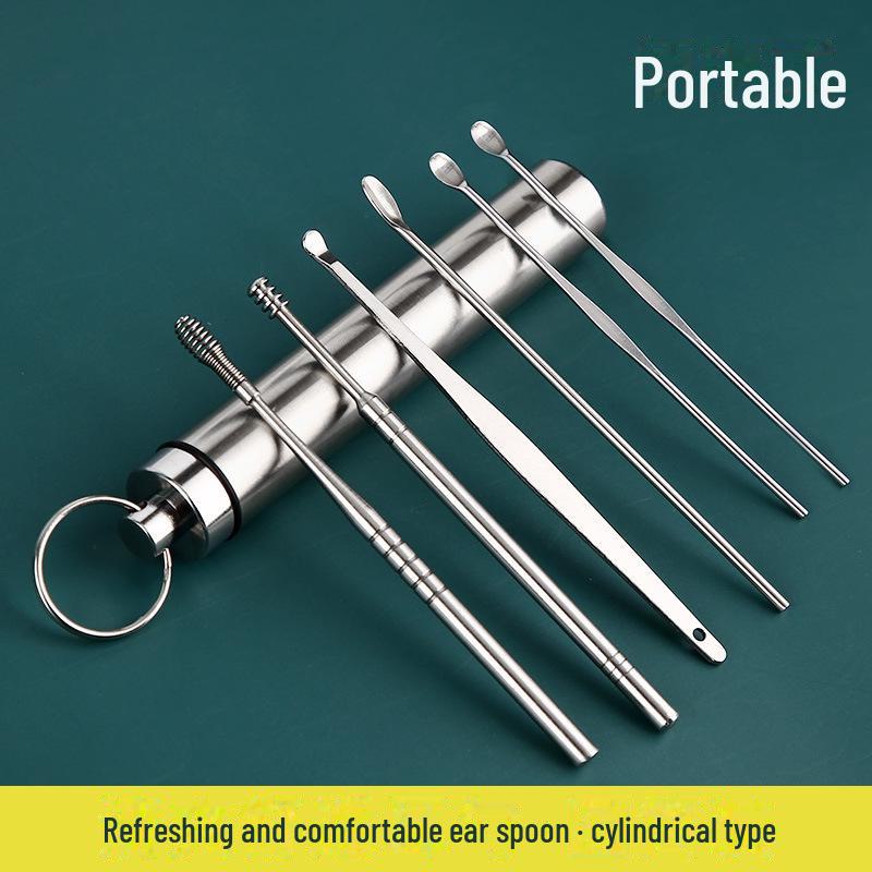 Набор из 6 предметов для чистки ушей из нержавеющей стали со спиральными инструментами для чистки ушей