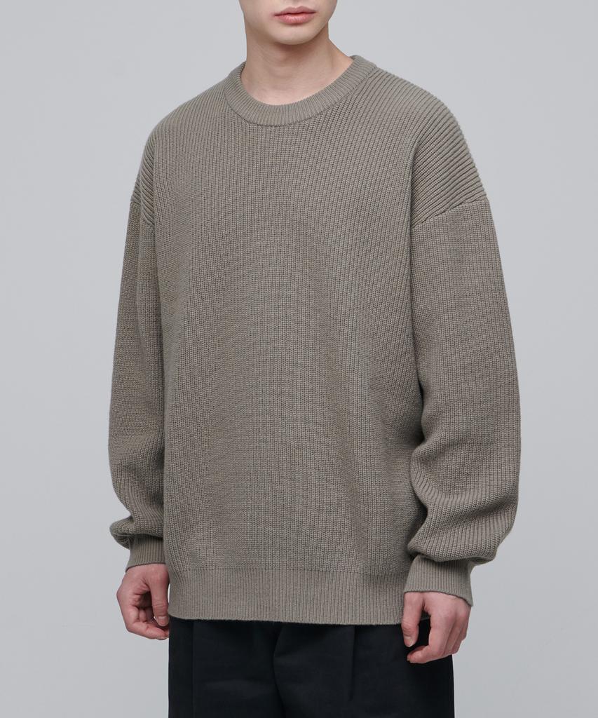MUSINSA STANDARD Oversized Ribbed Crew Neck Knit [Dusty Beige]