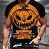 T-shirt for Men, Fun Halloween Horror Pumpkin 3D Printed Short Sleeved Top, Casual Round Neck T-shirt for Men, Oversized Men's Short Sleeved T-shirt