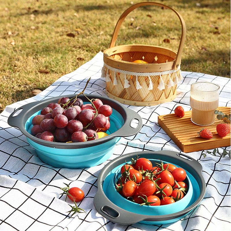 Складной дуршлаг, корзина для слива, коландер, корзина для мытья фруктов и овощей с ручкой, складной силиконовый дуршлаг, кухонное хранение