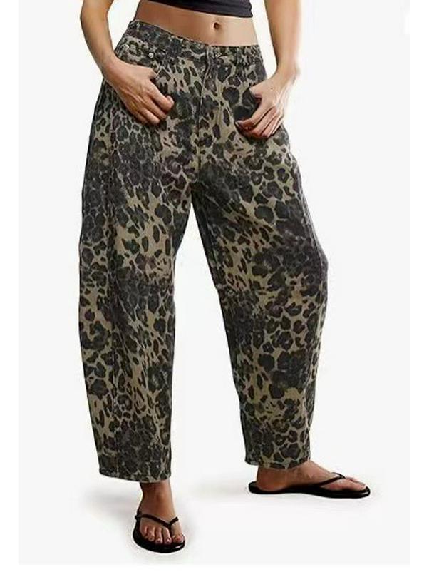 2024 Женские джинсы из выстиранного денима широкого кроя со средней/низкой посадкой