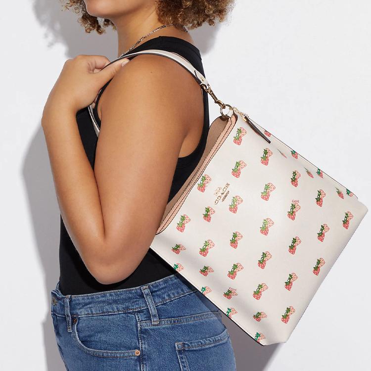 Coach Mollie Strawberry Print Leather Bucket Bag Women Handbags White CB601-IMCAH