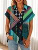 Women's Spring Summer Vintage Abstract Big Flower Print Lapel Collar Shirt, Loose Button Front Travel Casual Blouse