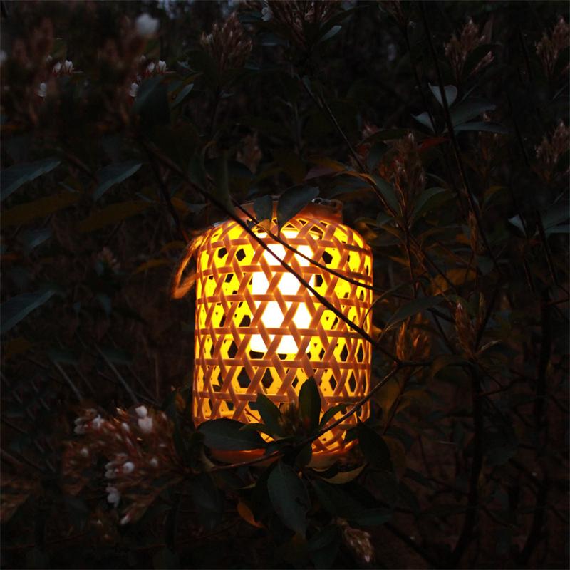 1 PCS Solar Bamboo Woven Lantern Outdoor Garden Courtyard Lighting Fixture Waterproof Hanging Decor For Patio Yard