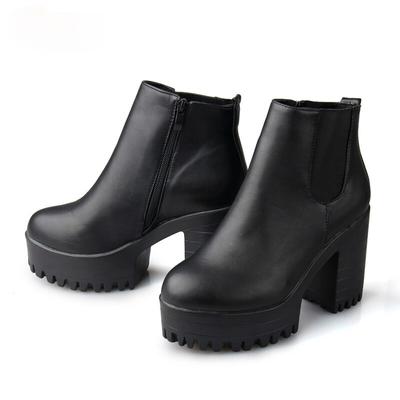 Botas Mujer Модные женские сапоги на квадратном каблуке и платформе Zapatos Mujer из искусственной кожи, высокие сапоги-лодочки, мотоциклетная обувь, черный, красный