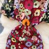 Элегантное цветочное вышитое О-образное платье в стиле винтаж с коротким рукавом и фонариком, шикарное облегающее платье-русалка, французская вечерняя женская одежда для улицы