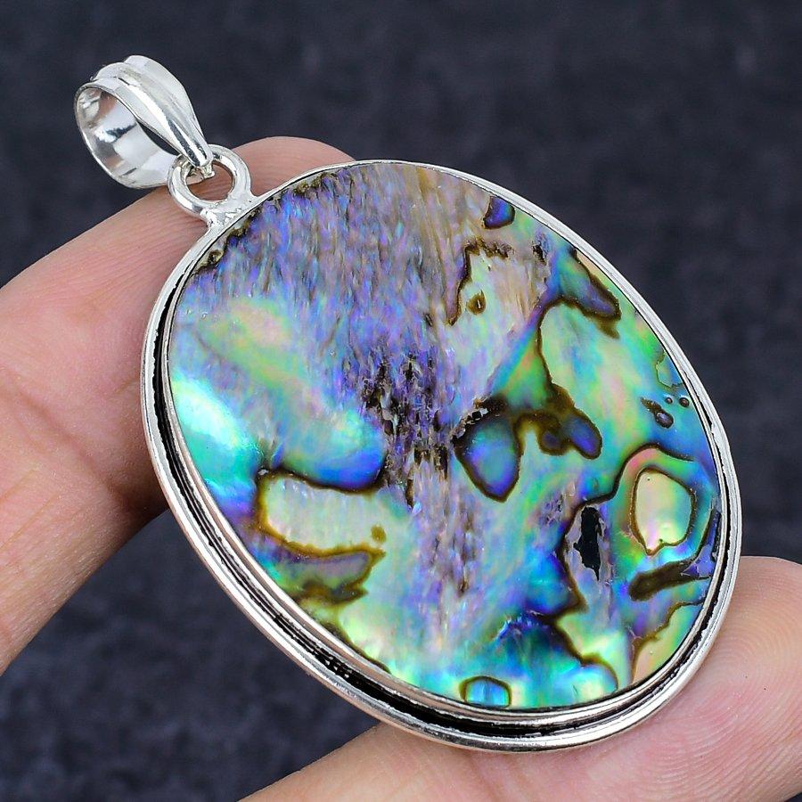 Abalone Shell Gemstone Handmade 925 Sterling Silver Jewelry Pendant 2.29" R0M63