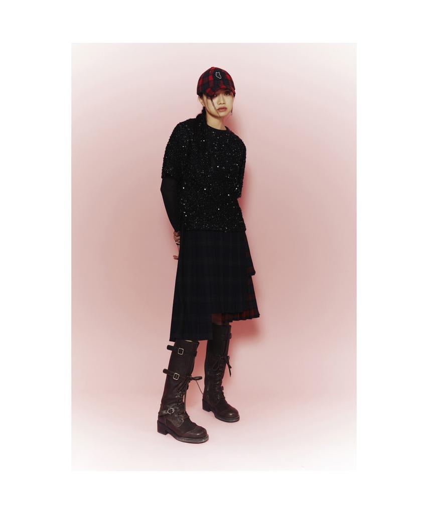 LUCKY CHOUETTE [Holiday Edition] Check Mix Pleats Long Skirt (Multi Color) Lfkas25010Xxx