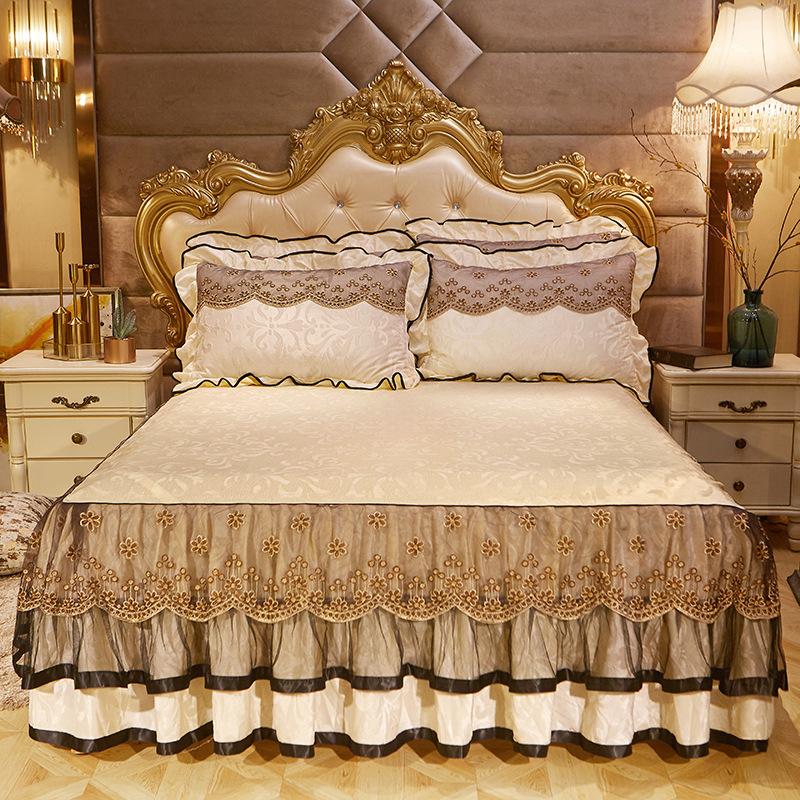 Бархатная кружевная юбка-кровать в европейском стиле, тисненое покрывало, нескользящий защитный чехол, теплое постельное белье на осень и зиму