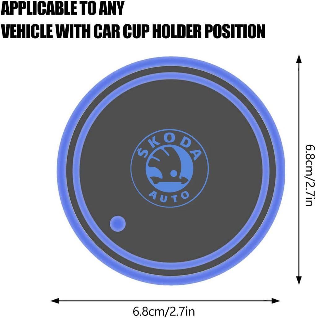 2025 New 2Pcs Car Logo 7Colors Water Cup Coaster Holder Color Atmosphere light For Skoda Octavia 3 2 Rapid Superb Fabia Kodiaq K