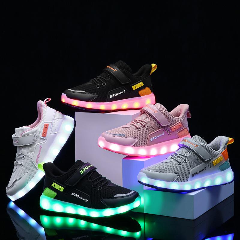 Children Luminous Sneakers Charging Switch LED Bling Bling Kids Glowing Sneakers Girls Laughing Shoes