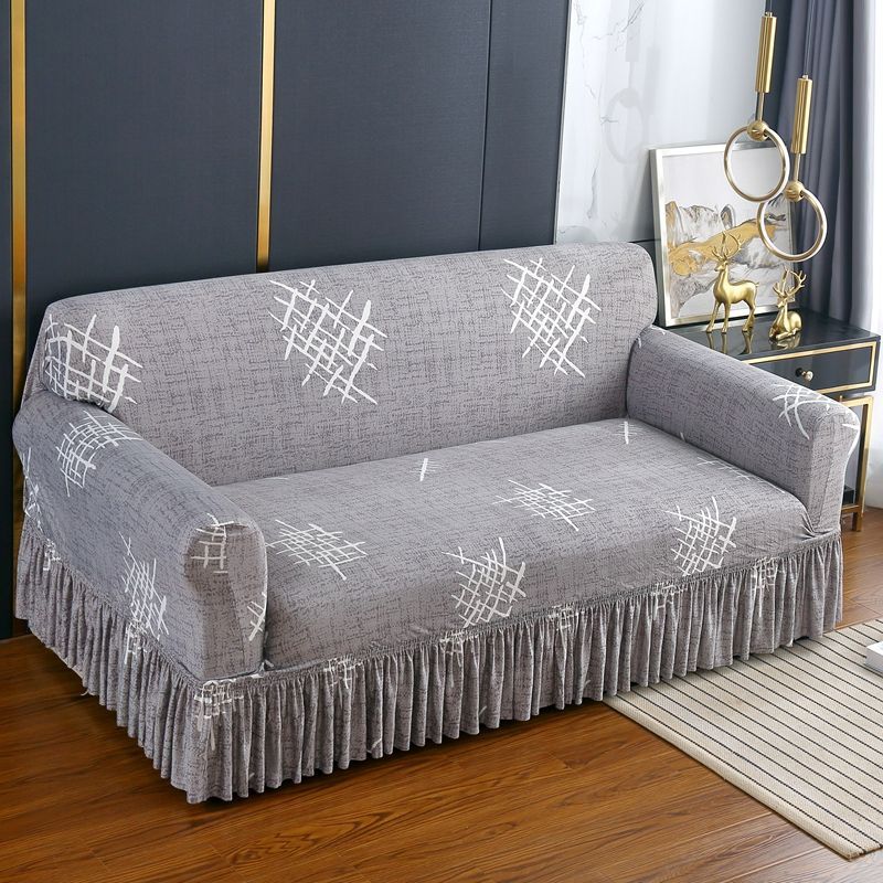 Elastic-Band Fitted Sofa Slipcovers with Ruffle Skirt - Machine Washable Polyester and Spandex Sofa Covers for Armchair, Loveseat, 3-Seater, 4-Seater