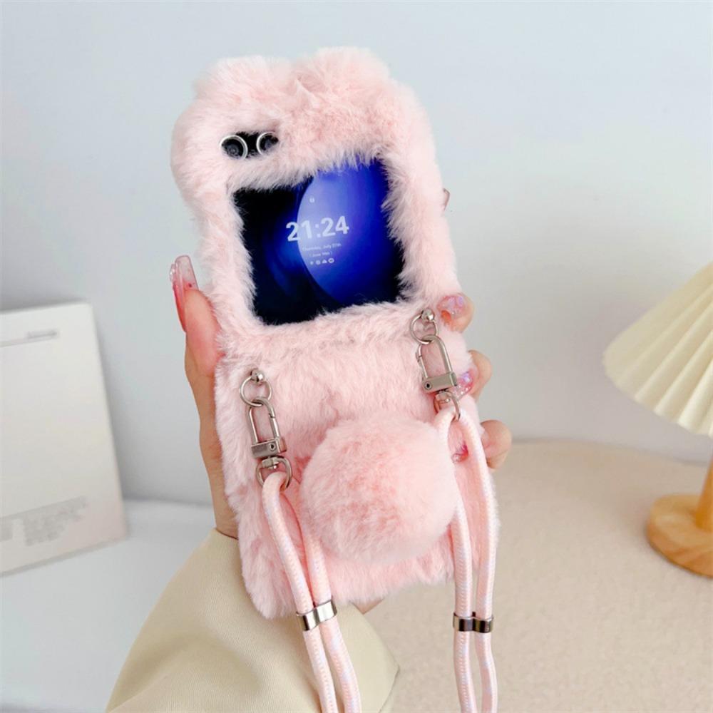 Чехол Crossbody Plush Cartoon Phone Case для Samsung Galaxy Z Flip 6 5 4 3 Flip6 Flip5 Flip4 Flip3 5G противоударный защитный чехол