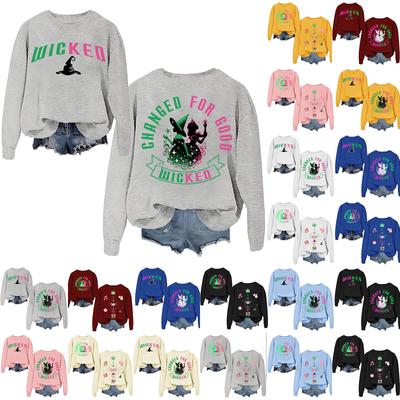 Женская мода повседневная толстовка с круглым вырезом и длинным рукавом с принтом ведьмы