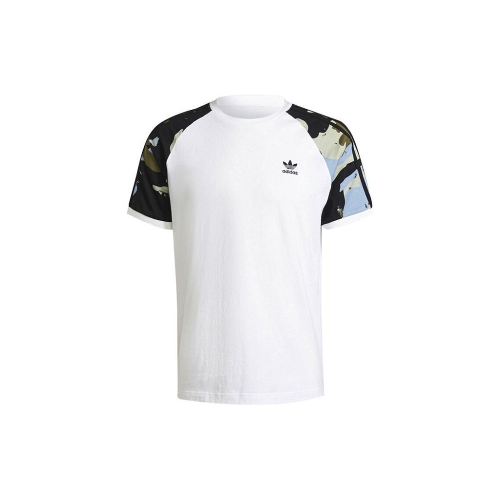 Adidas Оригинальная камуфляжная лоскутная спортивная футболка с круглым вырезом и короткими рукавами, мужские топы, белые H13486