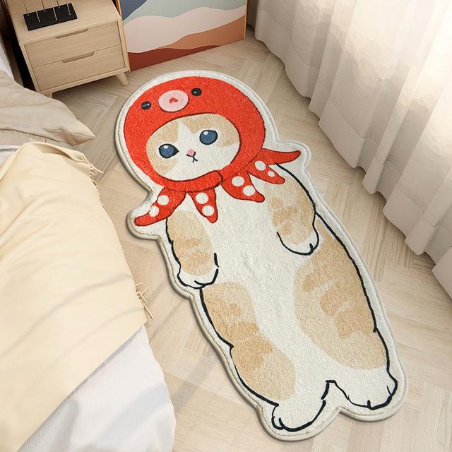 Cartoon Bedside Rug Cat Floor Mat Fluffy Cat Mats Irregular Carpet For Living Room Shaggy Area Rug Thicken Doormat Decor Rug