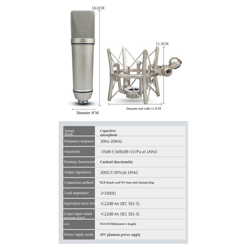 Top Studio Металлический конденсаторный микрофон U87 Профессиональный кардиоидный студийный микрофон для записи Подкастинга Закадрового озвучивания Стриминга Дома А