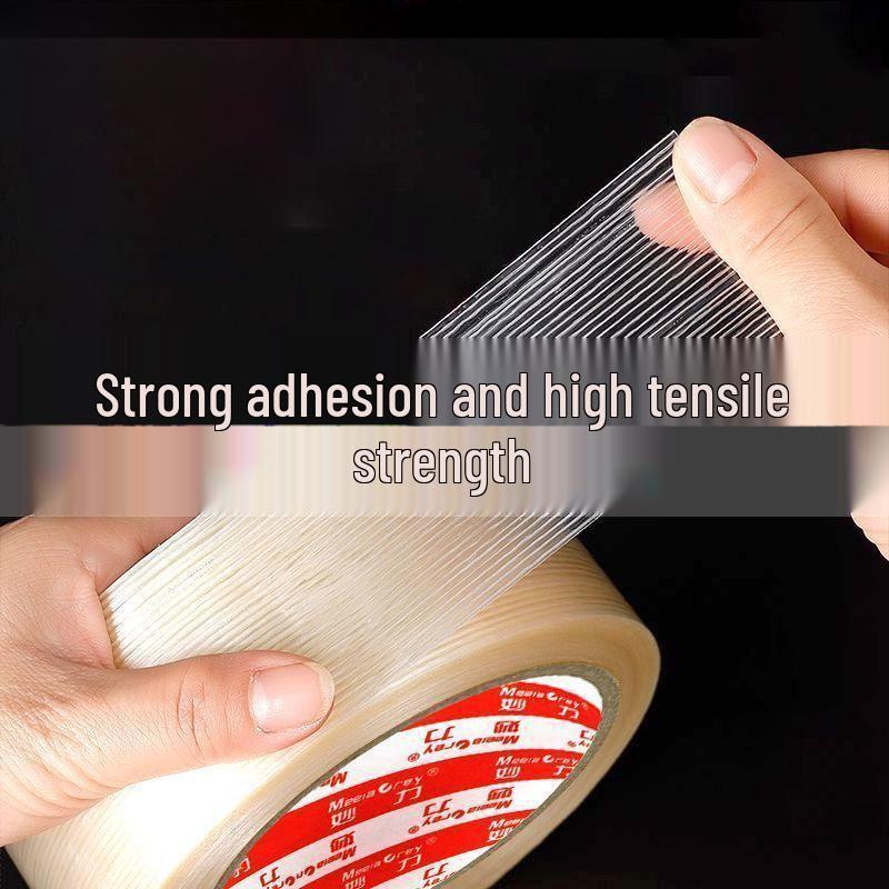 High-Adhesion Striped Fiber Tape: Heavy-Duty Lithium Battery & Refrigerator Bundling