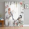 Christmas Robin Berries Pine Needles Sheer Curtains for Living Room Decoration Window Curtains Kitchen Tulle Voile Curtains