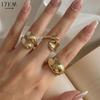 Fashion Gold Color Smooth Geometric Open Rings Set For Women Exaggerated Metal Irregular Thick Chunky Ring Trendy Jewelry Gifts