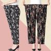 XL-8XL женские брюки летние брюки для пожилых людей свободные девятые брюки прямые брюки мамины брюки с цветочным принтом брюки для толстой бабушки