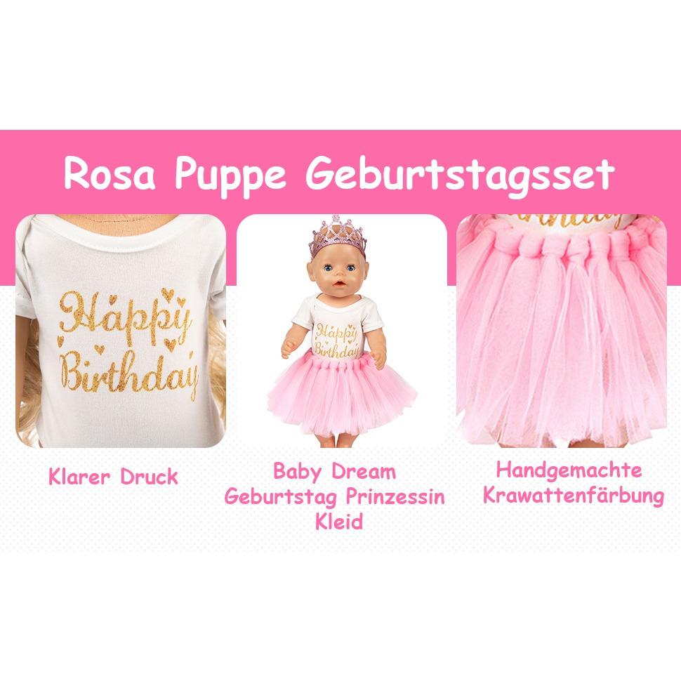 Набор из 3 кукол на день рождения, розовые аксессуары для одежды, включая юбку, комбинезон, повязку на голову для куклы для новорожденных 43 см/17 дюймов (Нет куклы)