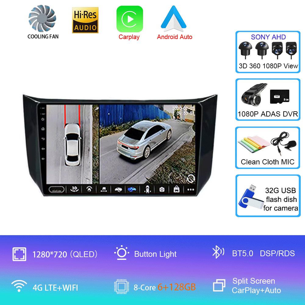 Для Nissan Sylphy B17 Sentra 12 2013 2014 2015 2016 2017 2018 8G+256G Android 14 Автомагнитола Мультимедийный плеер Навигация