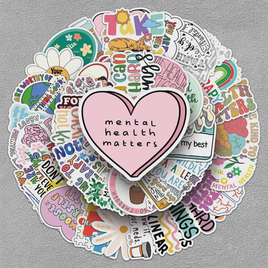 100 Inspirational Waterproof Mental Health Stickers for DIY Decoration On Milk Tea Cups and Handbooks