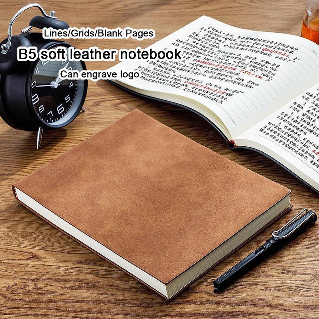 B5 Soft Leather Student Subject Notebook, Work Meeting Record Book, Business Notepad, Drawing Book, Mind Map, Grid/lined Blank Pages