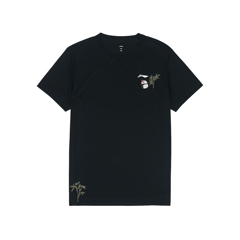 LiNing Настраиваемая тренировочная серия Цветочная вышивка Дышащая футболка с коротким рукавом Унисекс Топы Черный ATSS463-1(КОМАНДА702-3.4.23)