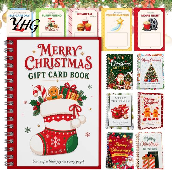 Personalized Present Scrapbook Christmas Gift Card Book, 7" x 5" Spiral Bound Merry for Cards Booklet, Greeting Album, Xmas Party Supplies Unique DIY
