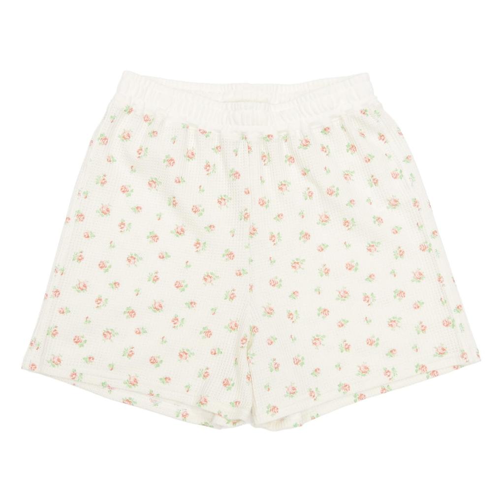 Pajama Set Waffle Flower Pattern Short Sleeve Shorts 3P Set Pink [JE Morgan] & Women's