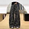 Women's High Waist Camouflage Wide-Leg Jeans - Retro Hong Kong Style, Loose Fit, Floor-Length, Slimming