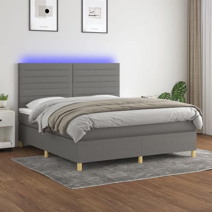 VidaXL Slat Bed Base with Mattress and LED, Upholstered Bed, Double Bed, Adult Bed for Interior Bedroom, 3135534