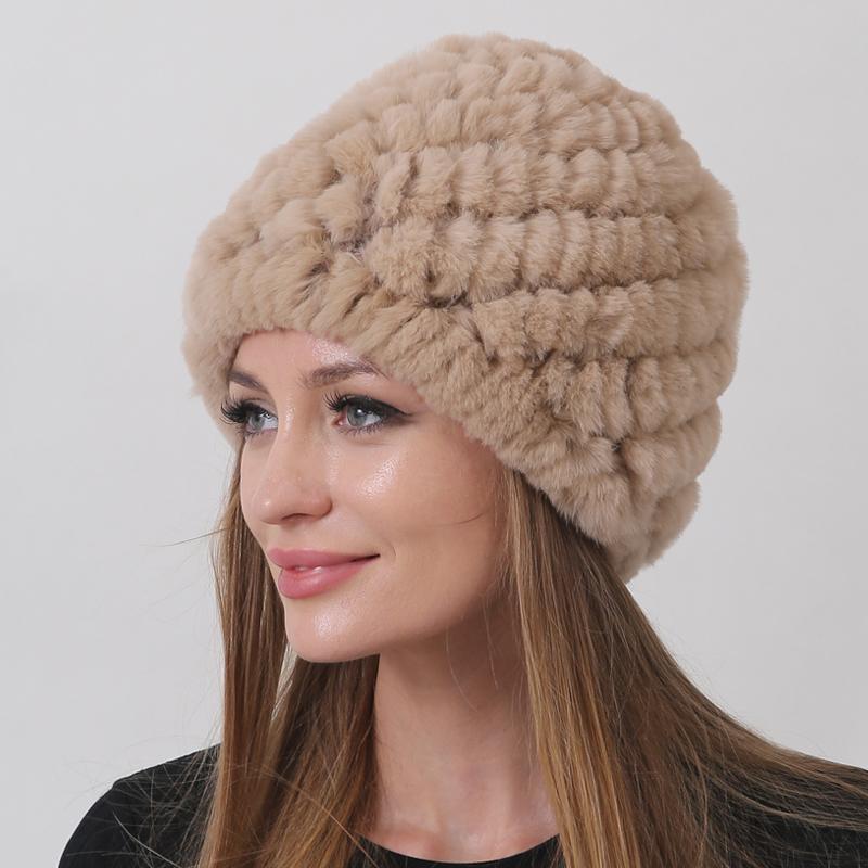 Новая теплая шапка из натурального меха Зимняя женская шапка из меха кролика рекс Толстая подкладка в два слоя Уличная женская шапка-бини Шапки круглой формы Ананас