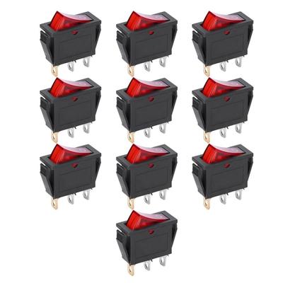 10 шт. Тумблеры типа лодочки KCD3 3 контакта 2 положения 20A 15A 125V 250V Тумблер Вкл/Выкл Красная подсветка Тумблер