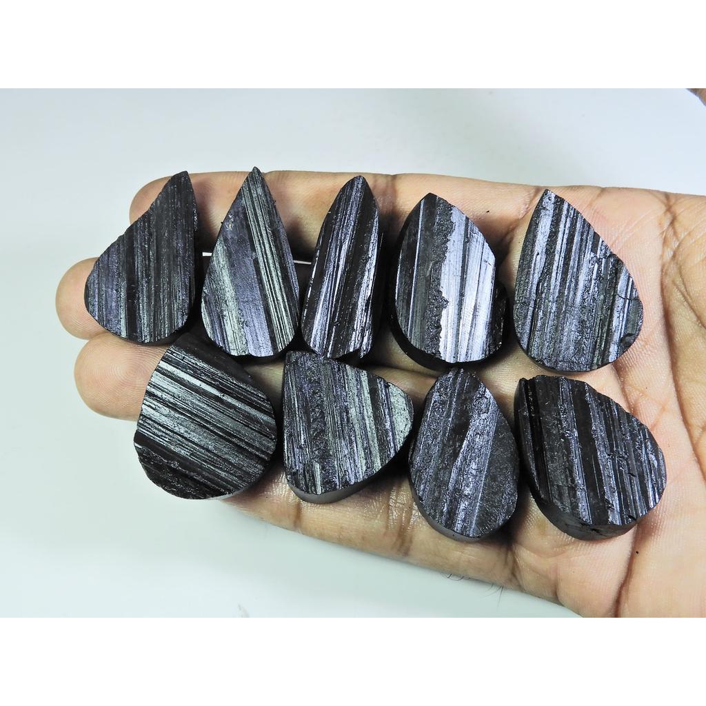 457 Карат. Натуральный Черный Турмалин Грушевидный Кабошон Свободный Драгоценный Камень 09 Шт. Лот C-335