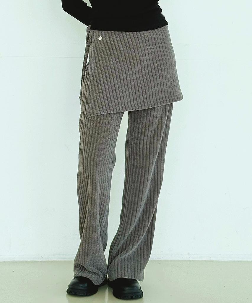 WHEN YOU MOVE String Velour Ribbed Wrap Skirt Pants Set Charcoal