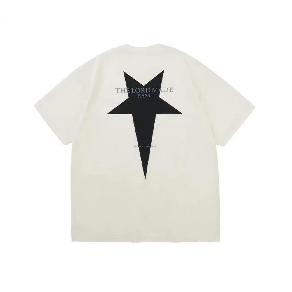 Летняя мода Тяжеловесная Ретро Мужская Пентаграмма Хлопок С принтом Круглый вырез Высококачественная Повседневная Фитнес Уличная Спортивная Футболка